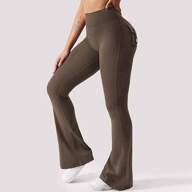 Dey Yoga High Waist Tummy Control Flare Leggings Flare Leggings with Pockets for Women Scrunch Butt Lifting Gym Yoga Pants Casual Comfy Breathable Skinny Pants for Yoga Gym Workout Running, Ladies Sportswear for All Seasons Stylish Activewear Leggings
