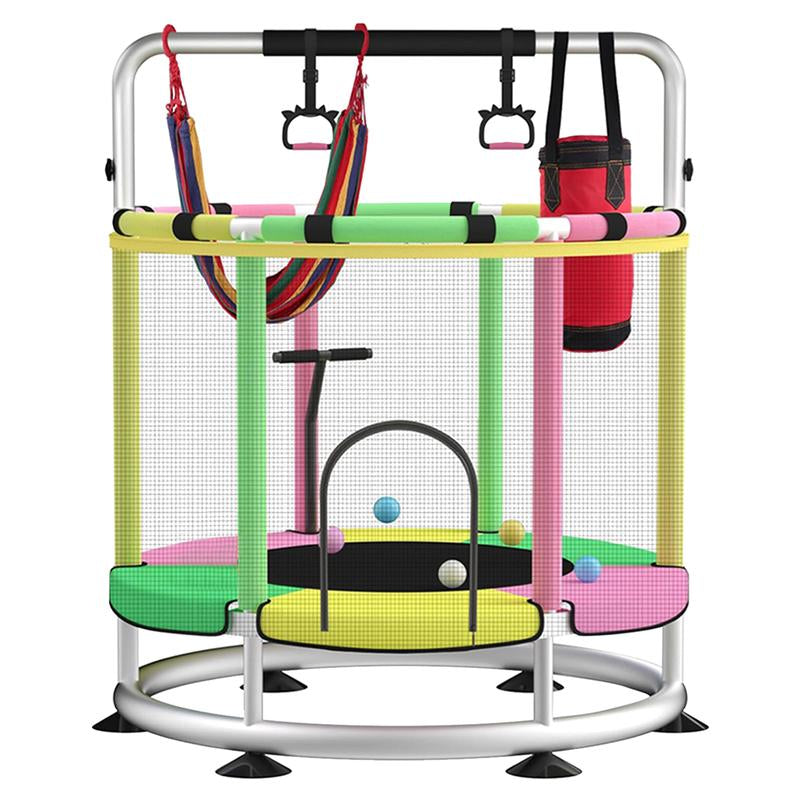 Trampoline for Kids with Basketball Hoop, 55" Toddler Trampoline Indoor & Outdoor, 440Lbs Capacity Baby Trampoline with Enclosure, No-Gap Safe Design,,Swing,Sandbag,Ring,Ocean Balls,Gifts for Boys&Girls,