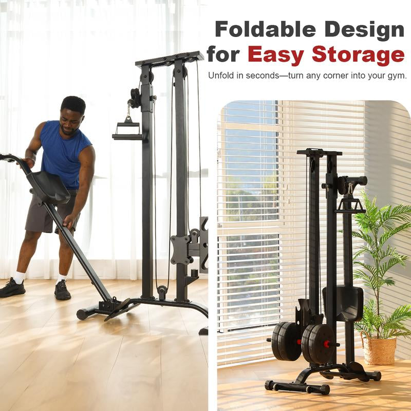 TOUSAINS Foldable Cable & Row Machine, 330LBS Strength, Back Exercise, LAT Tower and LAT Row Cable Machine for Home Gym Dumbbell Clamps