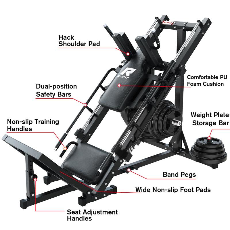 Ritfit BLP01 3-In-1 Leg Press and Hack Squat Machine with Steel Foot Pedals and Anti-Slip Patterns Home Gym Hip Abduction Machines