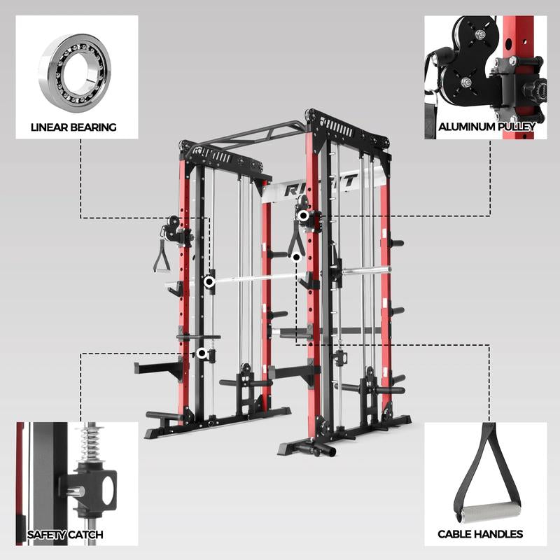 RITFIT M1 2.0 Multi-Functional Smith Machine with Powerful Storage System & Smooth Cable Crossover System for Home Gym Workouts