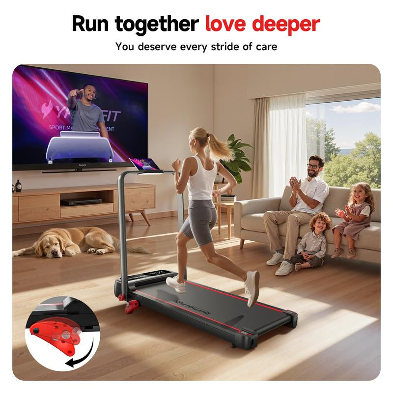 RHYTHM FUN Quiet Foldable Walking Treadmill with Remote – Compact Running Pad for Apartment & Office, Easy to Store under Desk, Incline Support, Space-Saving , 300Lb Weight Capacity, No Installation Needed Home Exercise Equipment Home Fitness Equipment