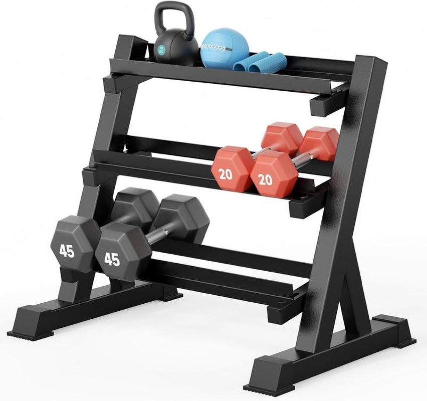 YOLEO 1100LBS Dumbbell Rack- Adjustable 3 Tier Weight Rack for Home Gym, Heavy Duty Weight Storage Organizer Dumbbell Storage Stand Holder(Rack Only) Display Shelf Multicolor
