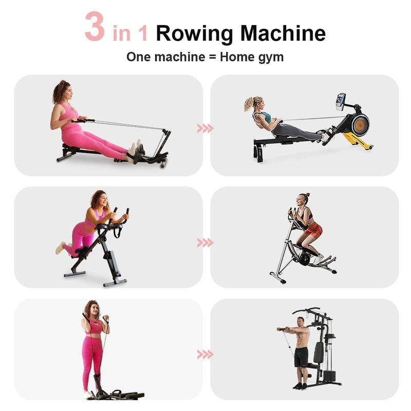 2 in 1 Abmachine Combine Rowing Machine with Adjustable Height,Levels and LCD Monitor, Foldable Abdominal Crunch| Stomach Workout Exercise Equipment at Home Outdoorfun Dealsforyoudays