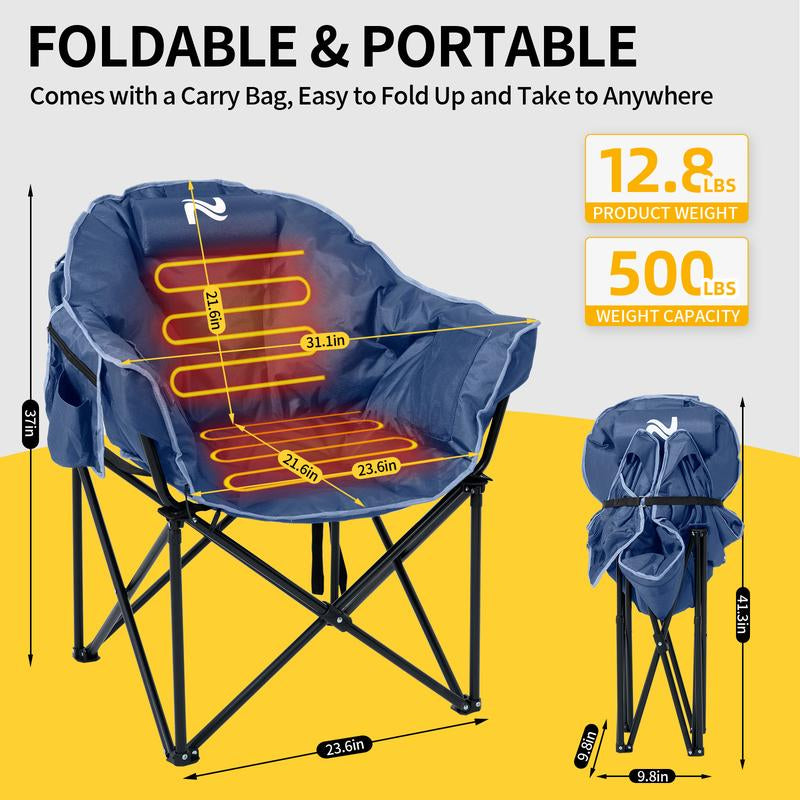 MOPHOTO Heated Camping Chair with Battery, Portable Oversized Heated Folding Chairs, Outdoor Padded Heating Lawn Chair Patio Lounge Chairs for Adults