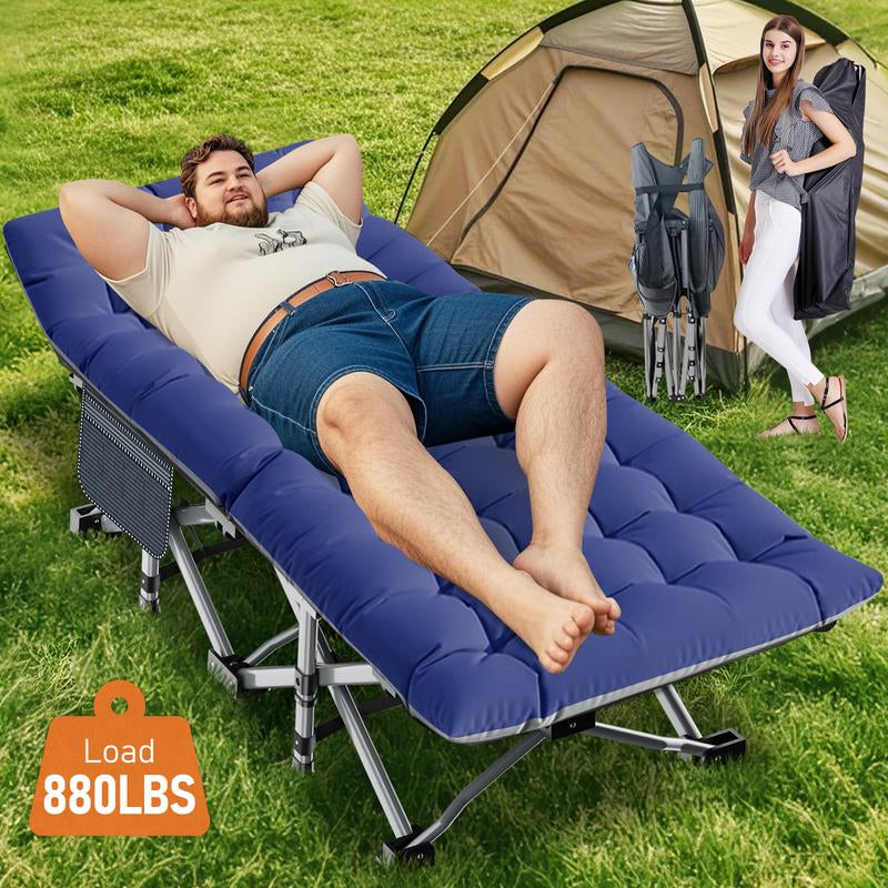 Naudacaa Folding Camping Cot with 2-Sided Mattress – Heavy-Duty, Portable Guest Bed for Camping, Travel, Outdoor & Indoor Use, Supports up to 880 Lbs