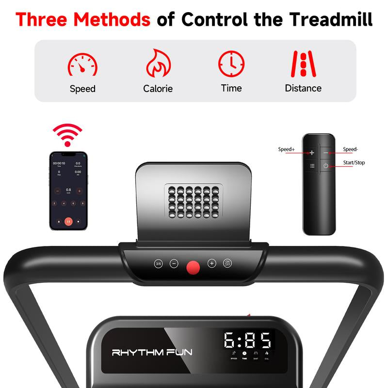 RHYTHM FUN Quiet Foldable Walking Treadmill with Remote – Compact Running Pad for Apartment & Office, Easy to Store under Desk, Incline Support, Space-Saving , 300Lb Weight Capacity, No Installation Needed Home Exercise Equipment Home Fitness Equipment