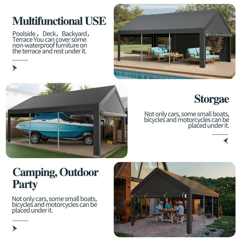 Walsunny Carport 10X20Ft Outdoor Car Canopy Portable Garage, Heavy Duty Shed Tent Port with Roll-Up Ventilated Windows & Removable Sidewalls Shelter Storage Vehicle Party Moisture Prevention