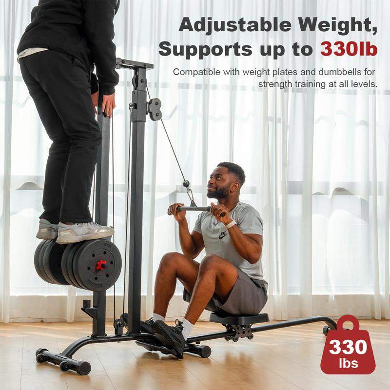 TOUSAINS Foldable Cable & Row Machine, 330LBS Strength, Back Exercise, LAT Tower and LAT Row Cable Machine for Home Gym Dumbbell Clamps