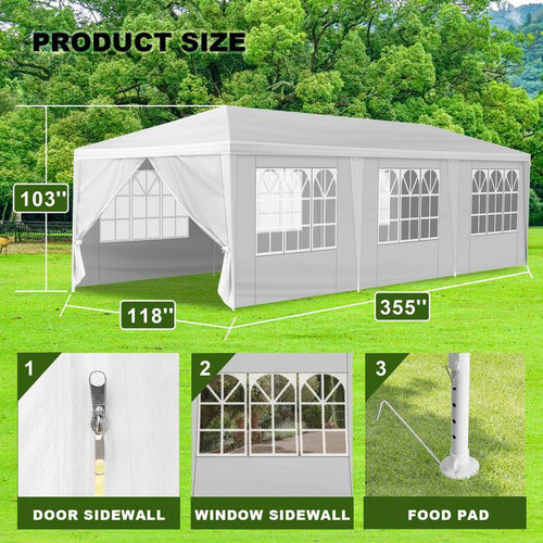 10X30Ft Wedding Canopy Tent with 8 Removable Sidewalls, Outdoor Shelter for Party, Wedding, Marketplace Outdoor Canopy Tent Sturdy Rib Outdoor Event Party