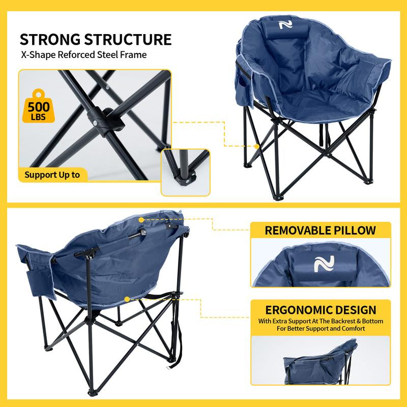 MOPHOTO Heated Camping Chair with Battery, Portable Oversized Heated Folding Chairs, Outdoor Padded Heating Lawn Chair Patio Lounge Chairs for Adults